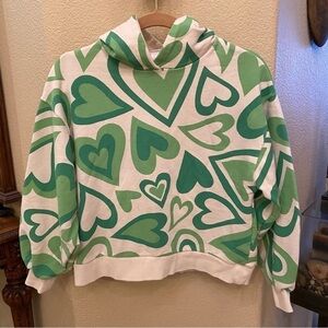ZARA Girls Kids Teens Green Hearts Hoodie Sweatshirt Size 13-14 Yrs